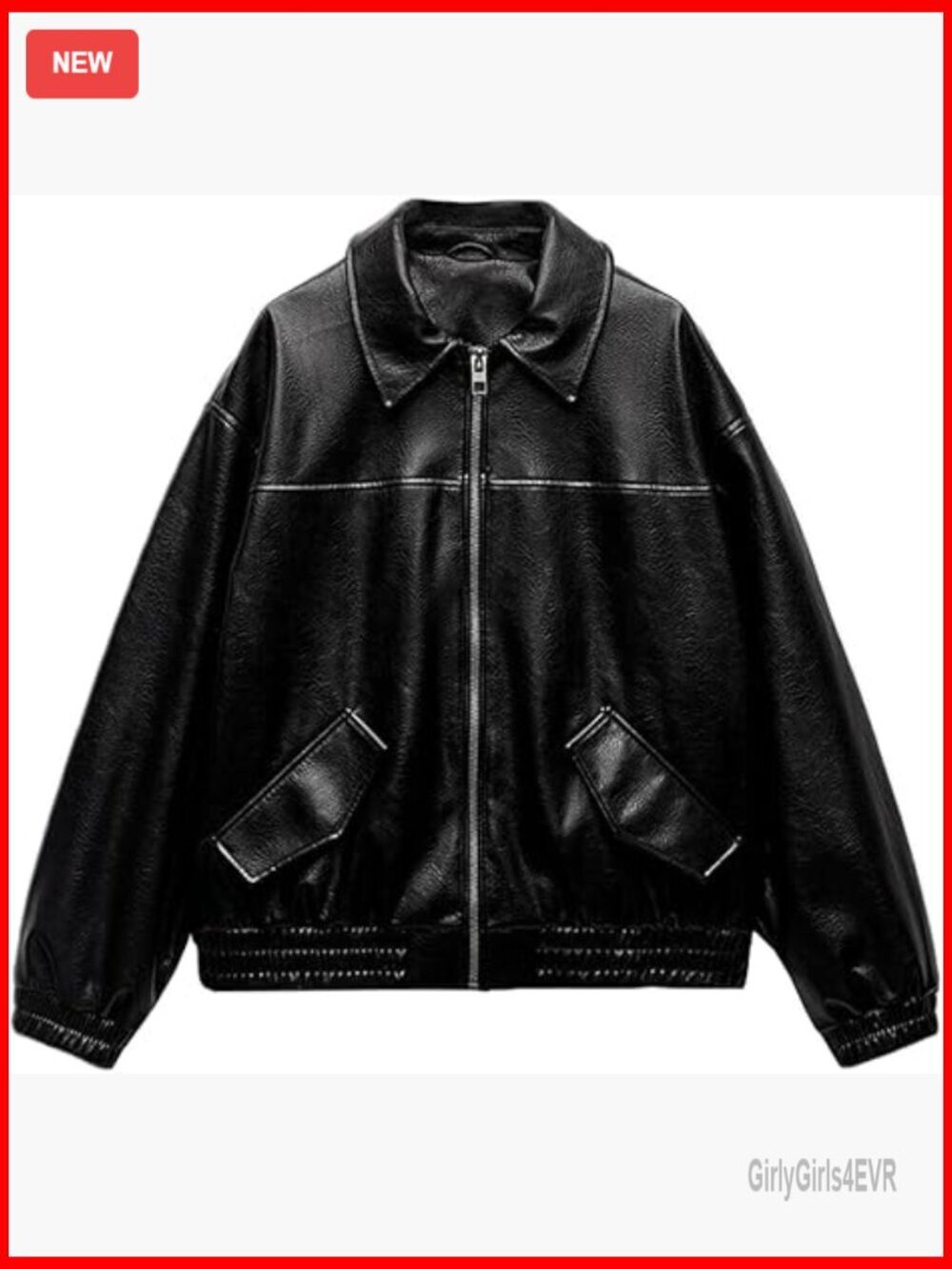 Faux Leather Bomber Jacket Long Sleeve Zip Up Water Repellent Windproof
